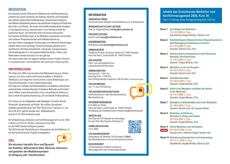 Vorschaubild Infoflyer Grundkurs 36 Mediation und Konfliktmanagement 2026 Seite 2